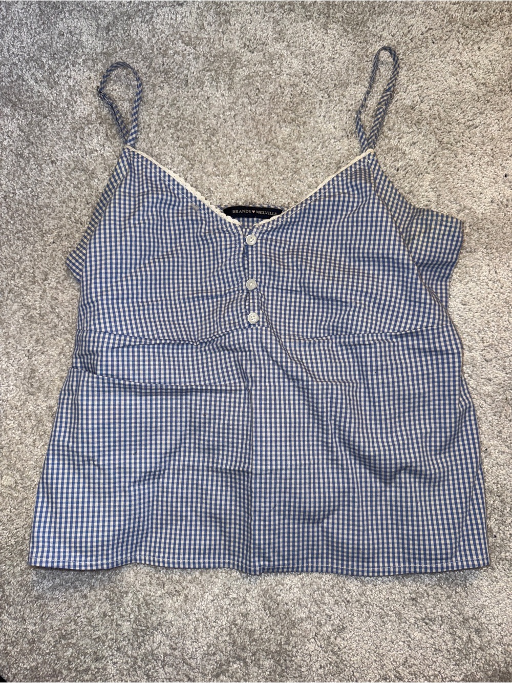 Brandy Melville Blue Gingham Lace-Trim Spaghetti Cami